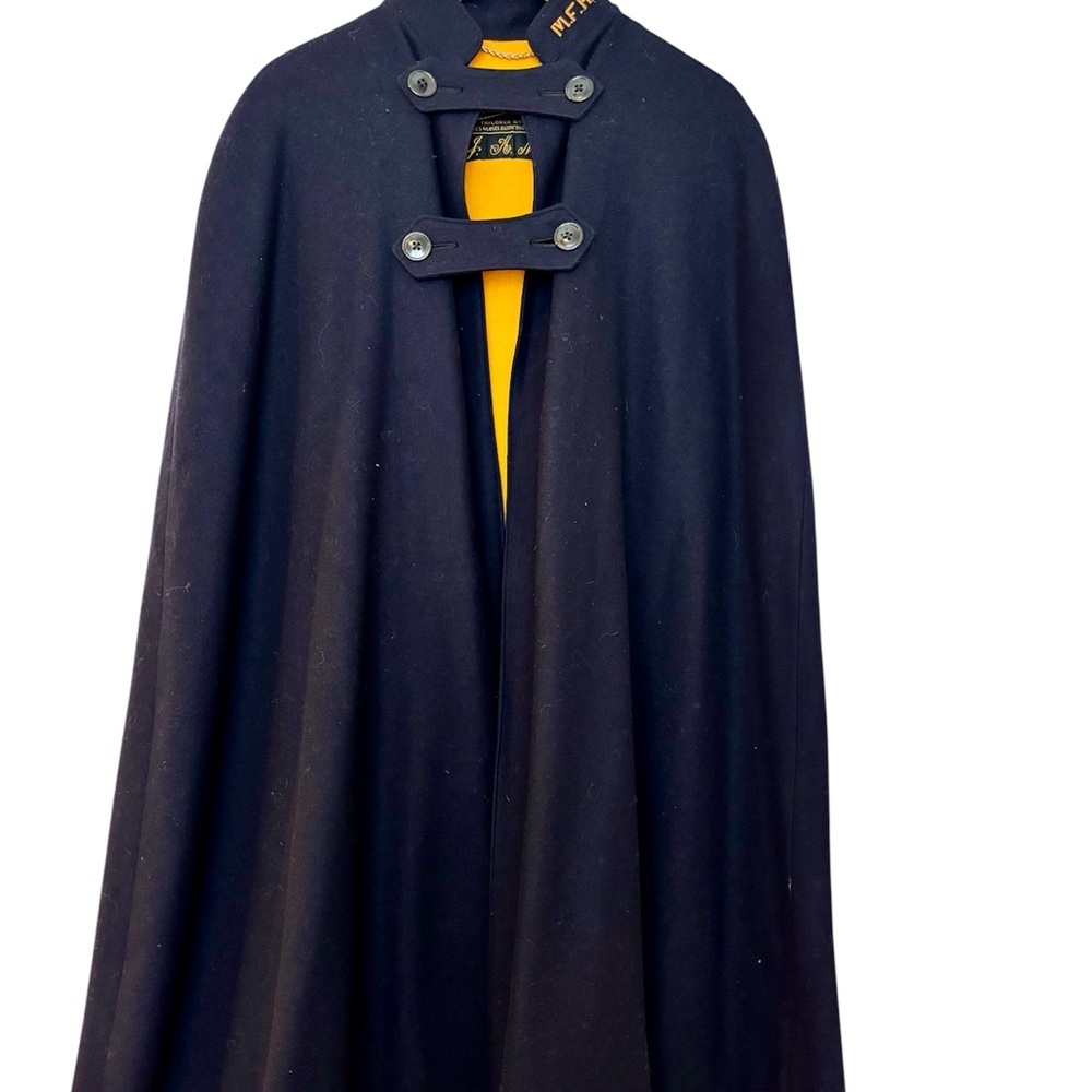 Vintage 1950s Bruck’s Nurse’s Wool Cape Navy Gold Medical Cloak - Picture 2 of 12